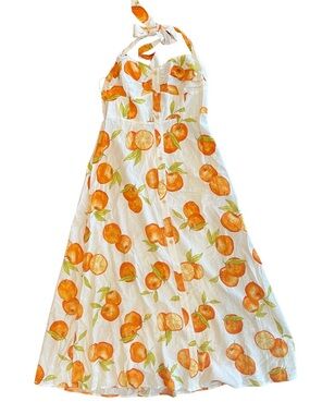 NWT Zara White Linen Blend Tie Halter Dress with Oranges 🍊😍 | Size Small